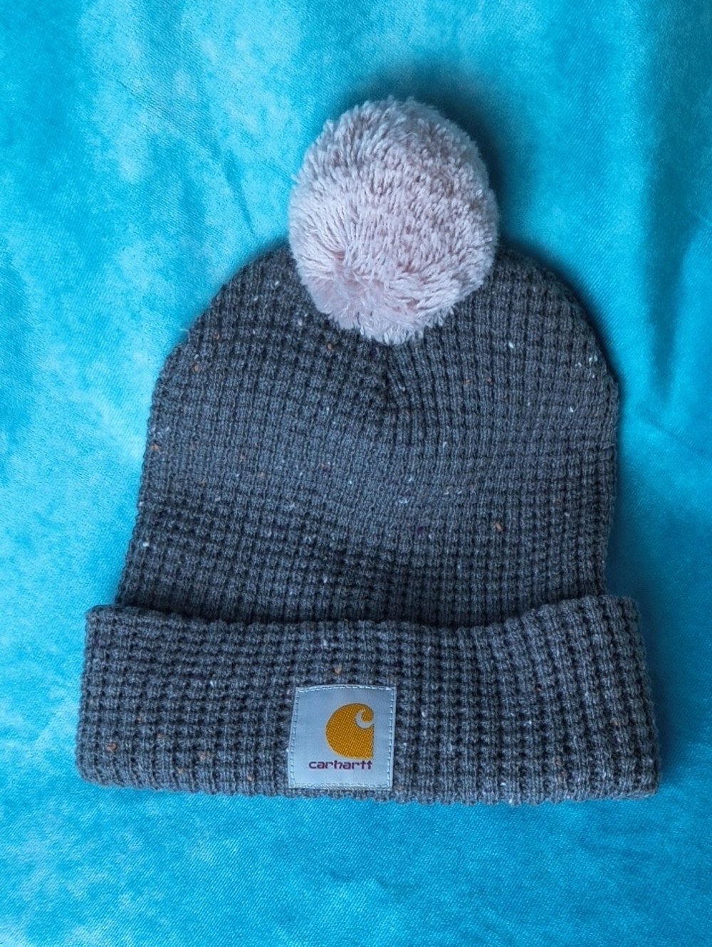 Carhartt Gray Knit Light Pink Pom Beanie Hat Cap